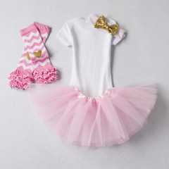 Custom Pretty Baby Girls First Birthday Party Romper Clothing Sets With Sequin Bow