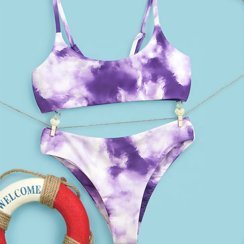 2021 cheap color changing swimwear swimsuit girls tie dye bikini set