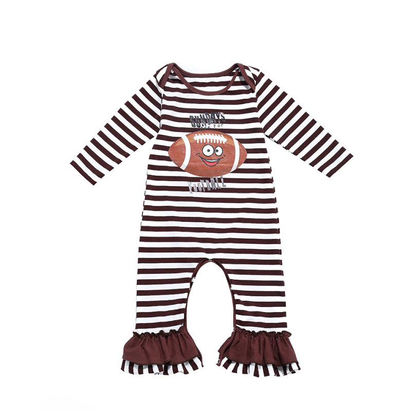 Hot Sale Cute Football Pattern Baby Girls Ruffle Rompers