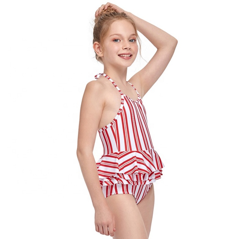 USA red green high quality striped string bikini custom kids swimwear