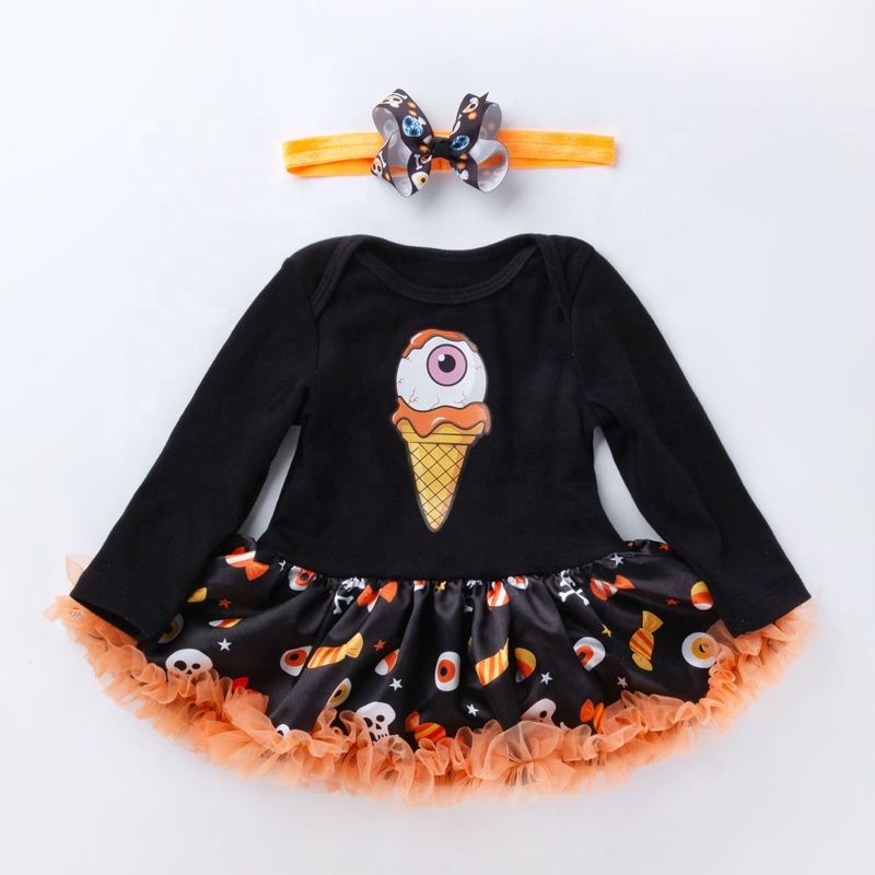 2021 fall black little girls pumpkin printed clothes tutu dresses 3 piece set