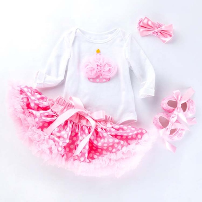 Wholesale Kids Birthday Bodysuit And Petti Skirts With Baby Shoes And Headband Set