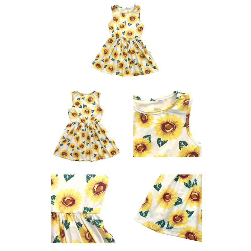 Wholesales Cotton Girl Boutique Sunflower Dresses