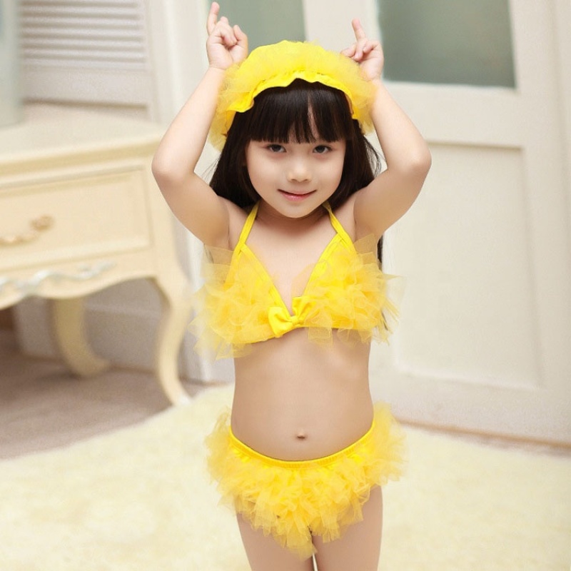Hot selling little girls pink blue ruffle seersucker swimsuit fruit bikini