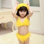 Hot selling little girls pink blue ruffle seersucker swimsuit fruit bikini