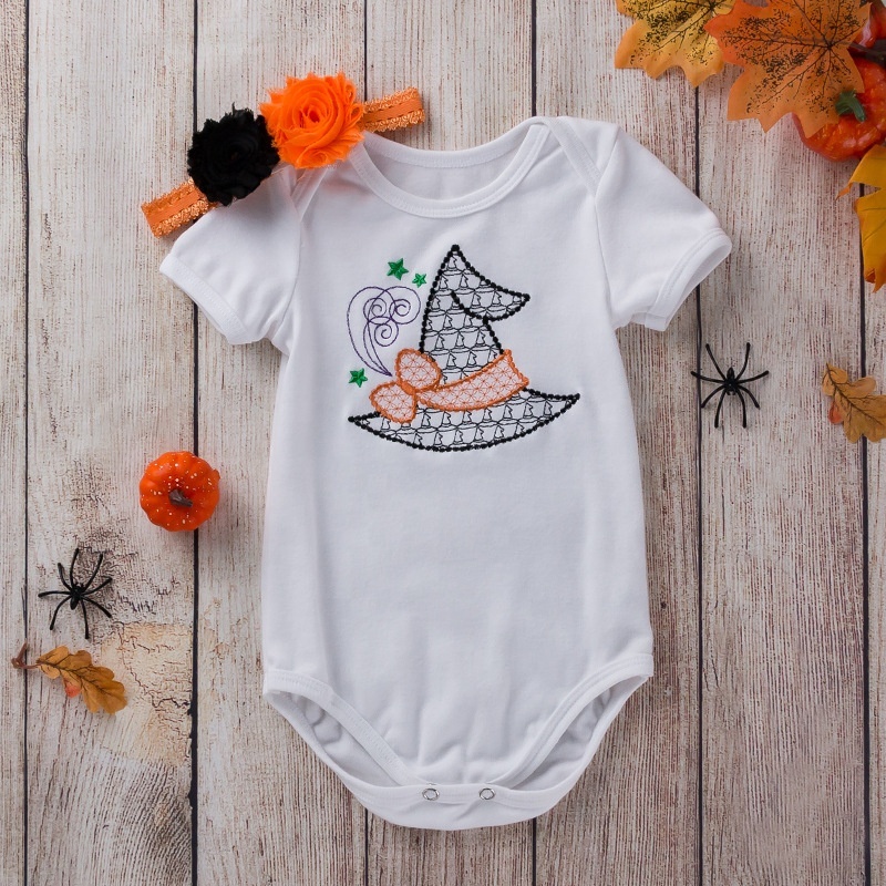 2021 white cute breathable halloween embroidered plain baby rompers