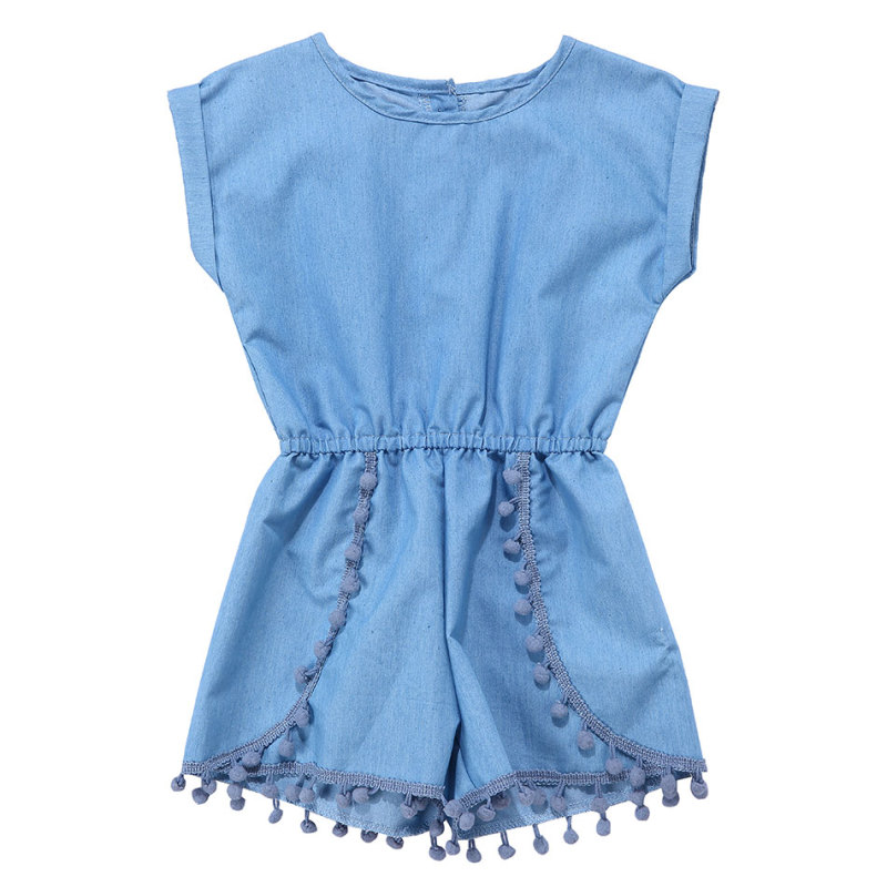 Solid Color Infant Toddler Girls Denim Rompers Baby Jumpsuit Clothes Outfit RST