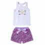 Lovely Little Girl Unicorn Tank Top Set Sequin Shorts Set For Birthday