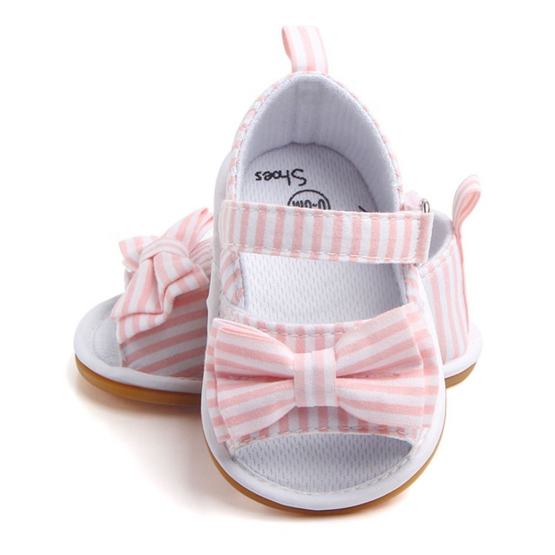 Hot selling flat buckle strap plaid  bow sandals custom new born baby shoes