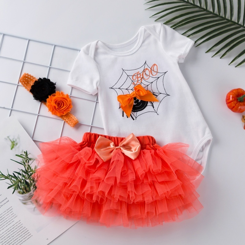 2021 halloween cartoon embroidery baby tutu skirt romper outfits
