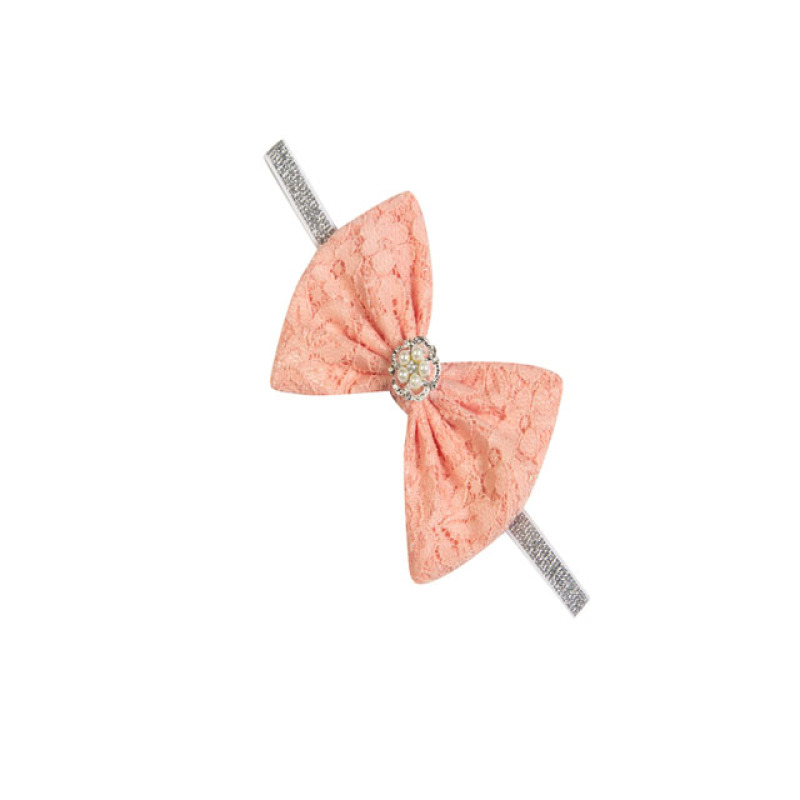 Natural elastic baby hair accessories bow-knot lace pearl beaded headband