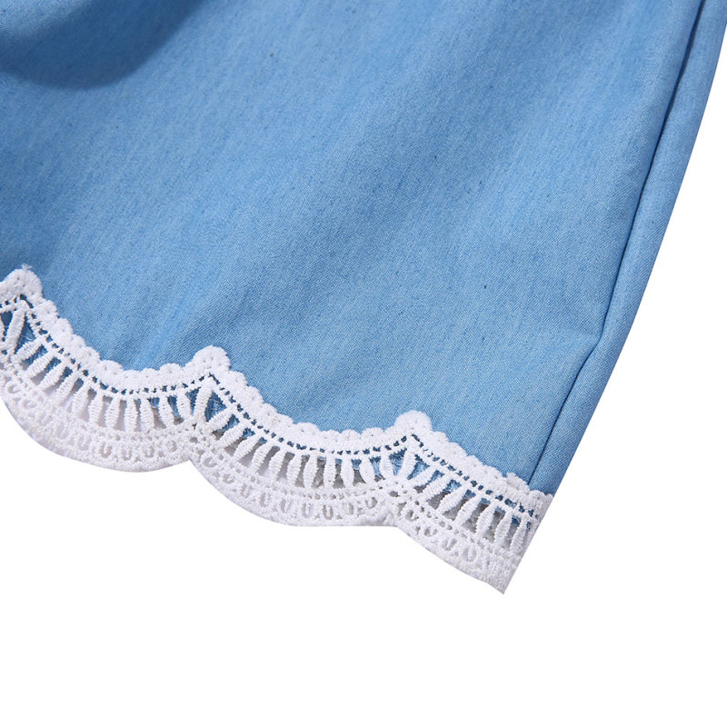 Wholesale  Ruffle Baby Girl Rompers  Denim  O-neck Lace Denim romper Clothes Jumpsuit