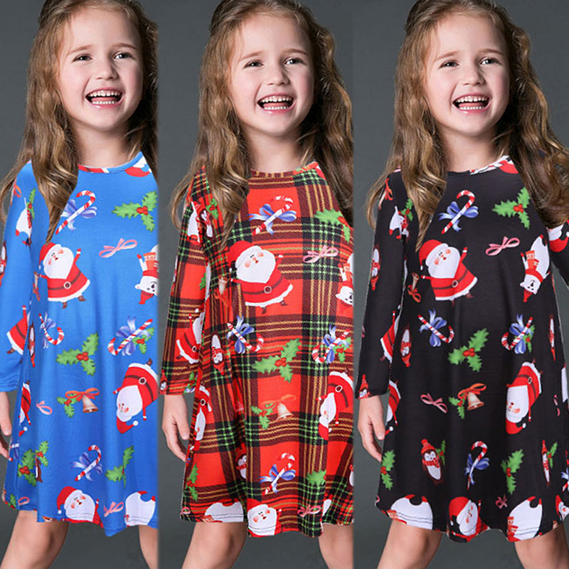 Little girl princess dresses printing Christmas dresses for girls
