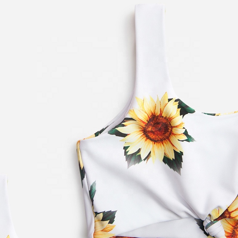 Summer fashion yellow green floral swimwear children baby girl beache wear