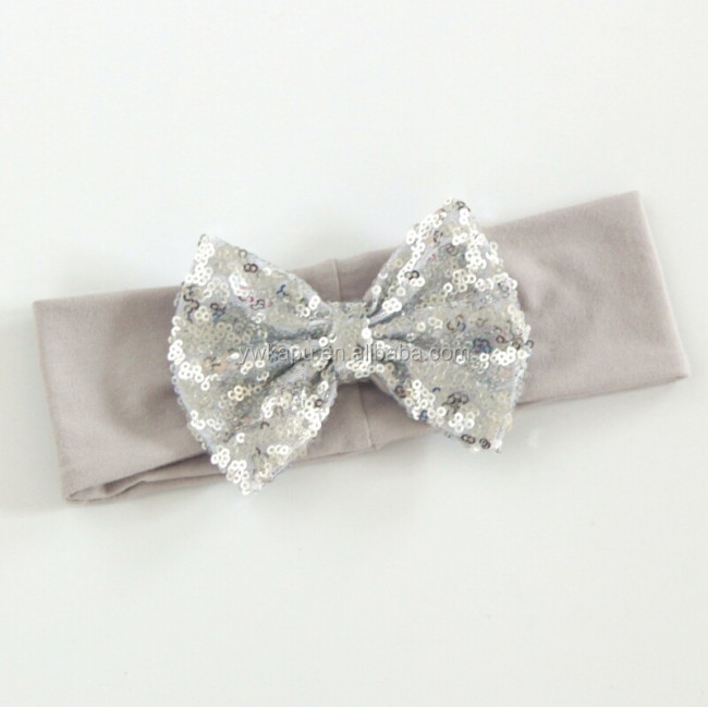 2018 latest hot selling baby bow sequin headbands with big bowknot baby hair accessories