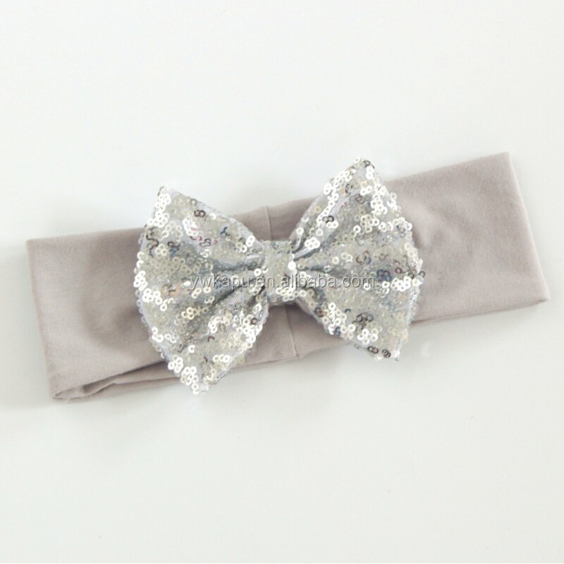 2018 latest hot selling baby bow sequin headbands with big bowknot baby hair accessories