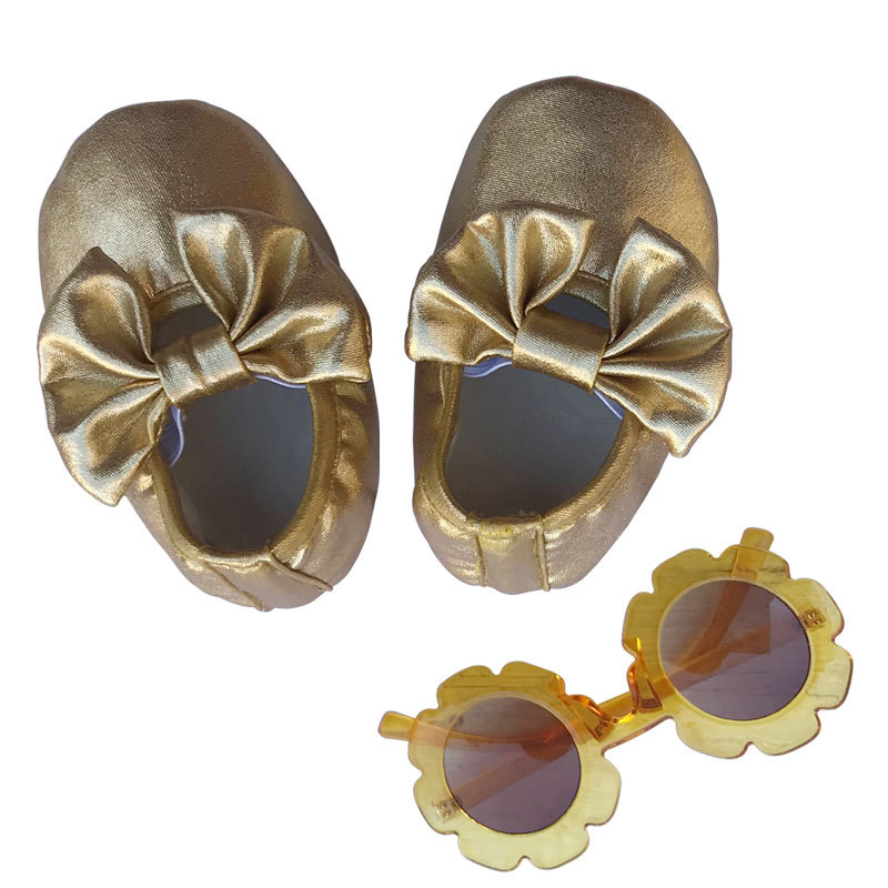 Halloween Golden Bowknot Fringe Soft Leather Moccasins Baby Girls Shoes