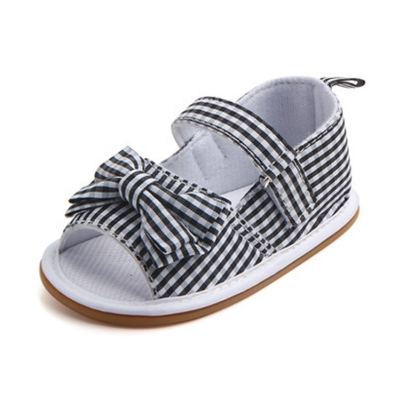Hot selling flat buckle strap plaid  bow sandals custom new born baby shoes