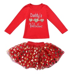 2019 Valentine Theme Children Girls Tutu Skirts Sets with Love Printed Top