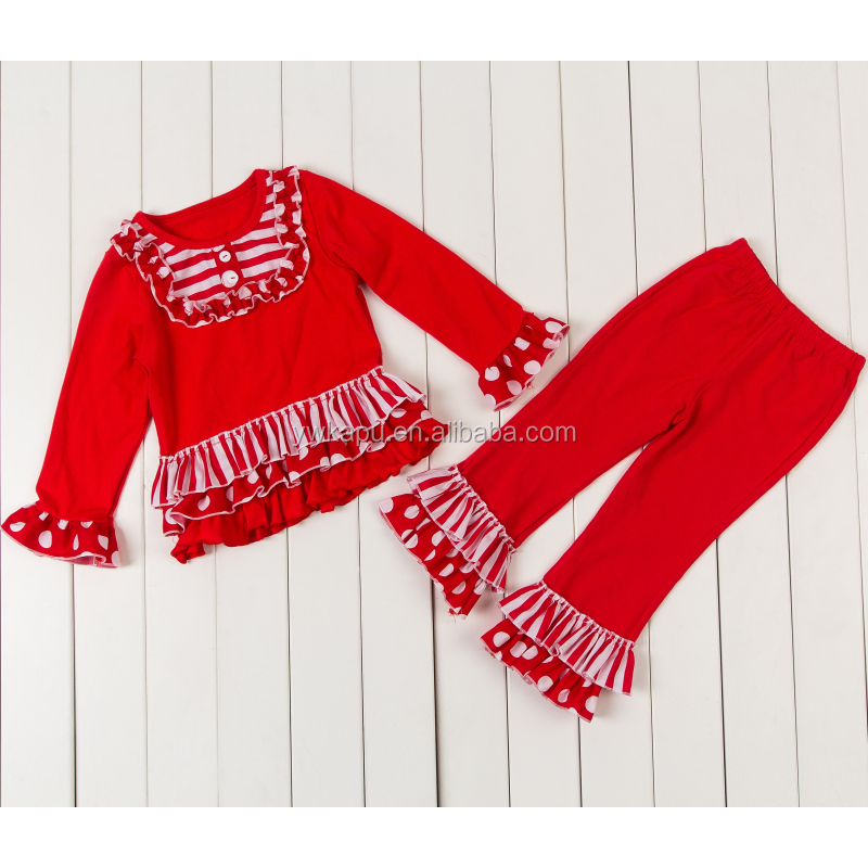 Newest Coming Fall boutique girl clothing outfits Baby Children Clothing Ruffle Clothing Set for Christmas