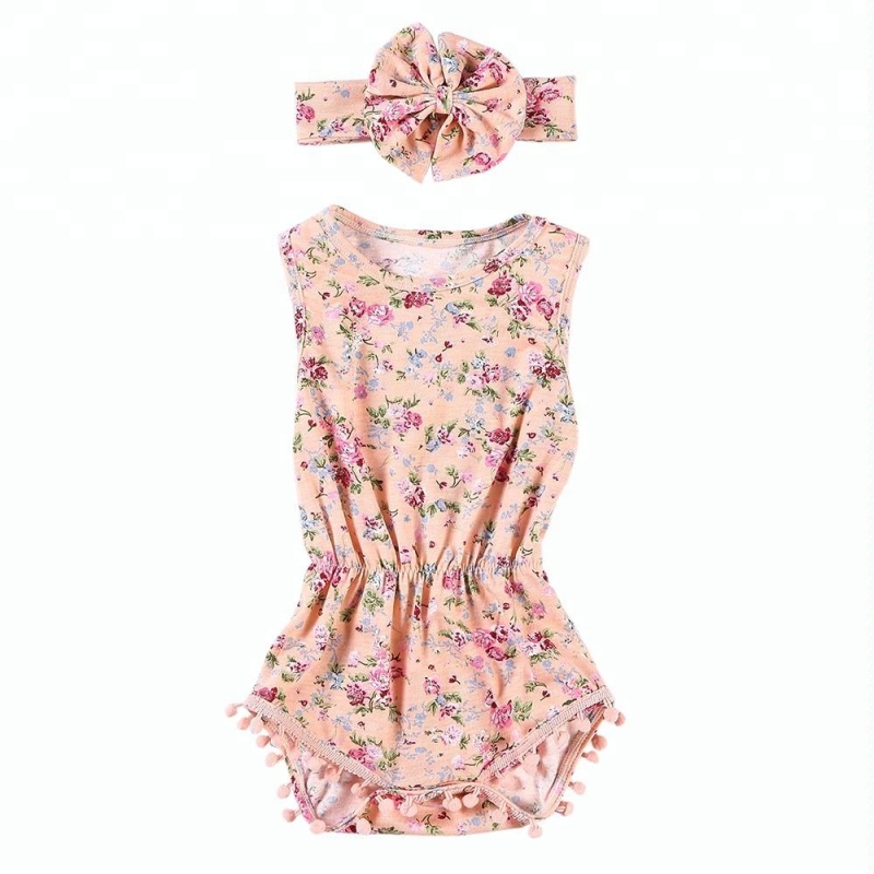 Wholesale baby clothing pompom bodysuit with pompoms baby clothes