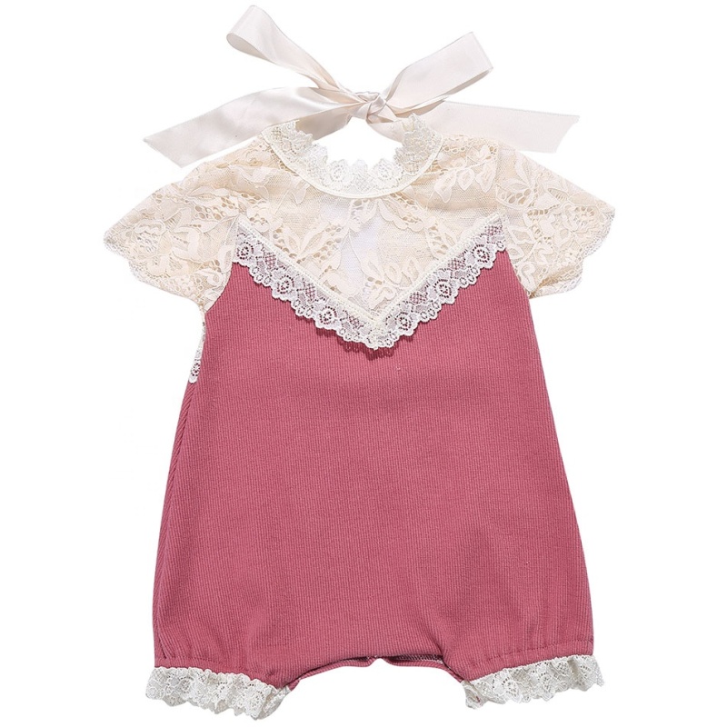 hot pink bowknot boutique baby lace romper