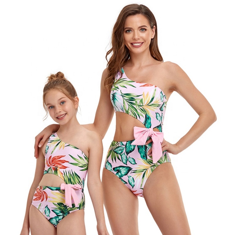 High quality one shoulder girl swimsuit kids 1 piec beachwear women bikini
