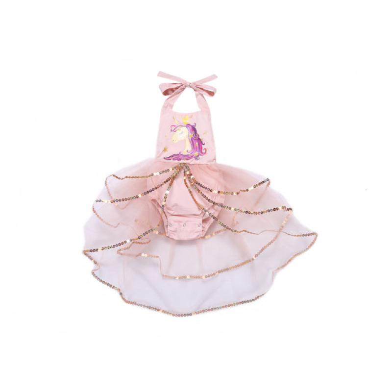 High quality vintage baby girl unicorn tutu romper sequin baby clothing romper