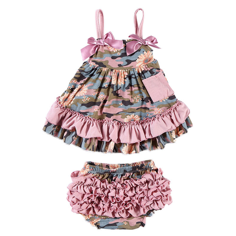 Hot Sale Adorable Baby Floral Print Swing Outfits Set For Girls