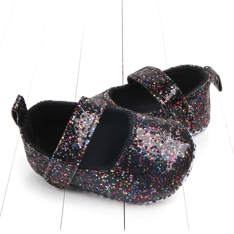 Wholesale Fancy Hook and Loop Girls Black Gold Silver Genuine Leather Shoes for Little Baby Toddlers