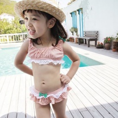 2021 sexy yellow pink exclusive kids beach swimwear baby ruched bikini