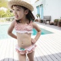New style children plaid front tie seersucker swimsuit bucket hat bikini