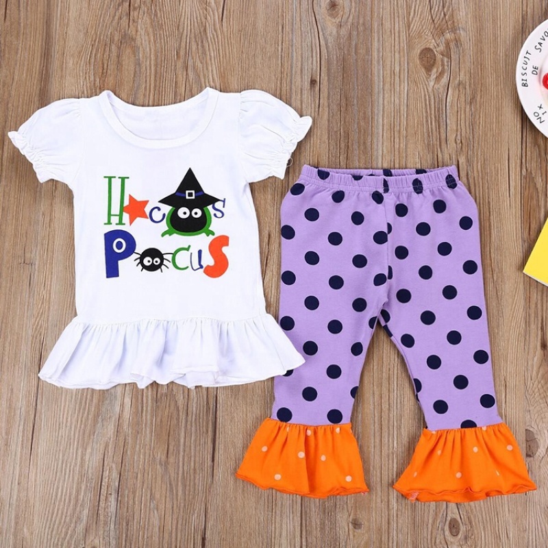 Halloween kids puff sleeves polka dot flared pants trendy toddler clothes