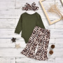 Wholesale Fashionable Girls Letters Printed Long Sleeve Rompers and Leopard Ruffle Pants Set