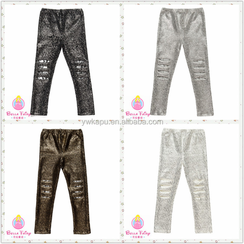 Top selling kids autumn winter pants girl's PU leather leggings sequin leggings