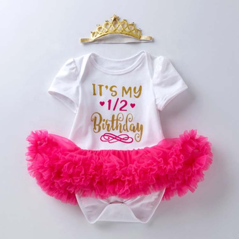 Factory Sale Little Girl Birthday Bodysuit With Chiffon Skirts And Hairband For Birthday