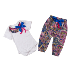Wholesale White Cotton Romper With Floral Long Pants Girl Clothing Set