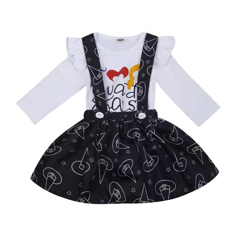 2021 halloween trendy ruffle toddler girl Letter suspender dress