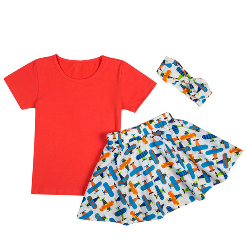 Baby Girls Clothes Set Short Sleeve Top Leopard Skirts Outfit Set With Headband
