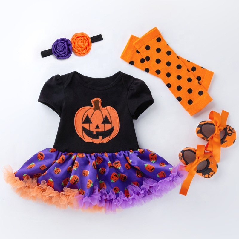 Halloween boutique luxury creative puff sleeve tutu skirt tulle baby girl clothing set