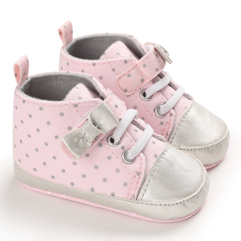 Wholesale Light Anti-Slippery White Pink Hook and Loop Canvas Shoes for Baby Girls