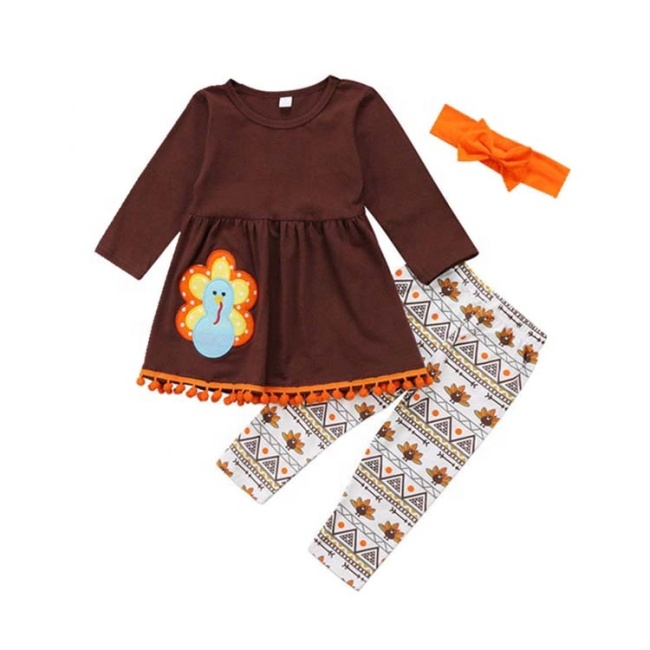 2021 korean cute turkey cartoon 3 piece cotton infant clothing baby