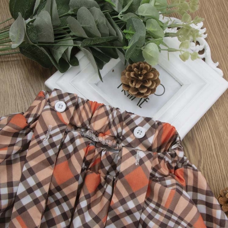 Wholesale halloween quality ruffles plaid percale cotton suspender dress