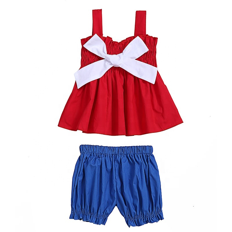 Wholesale Baby Girl Swing Outfit Sets Sleeveless Top And Pants For 4Th Of July