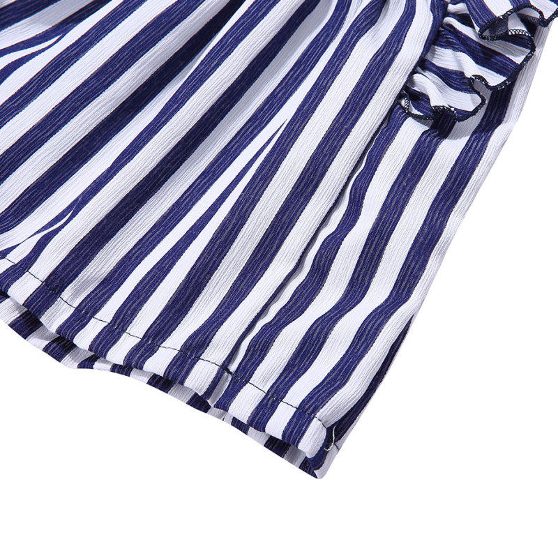 Wholesale Children's Boutique Stripe Sleeveless Ruffle Top With Short Pants Outfit Clothes Set