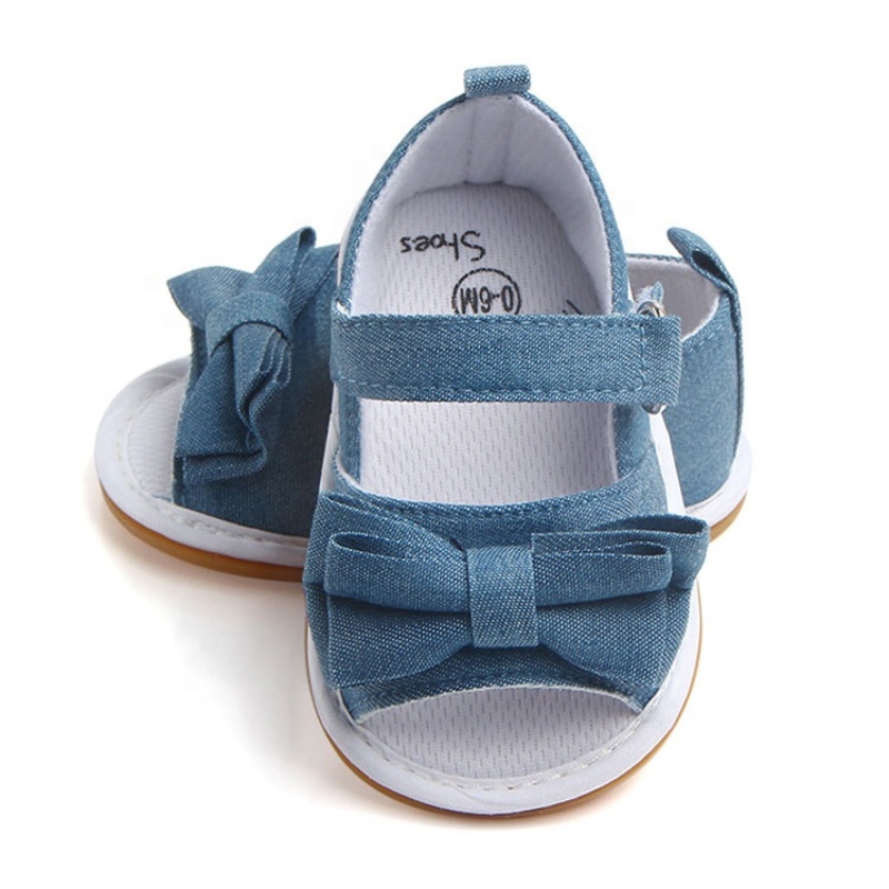 Hot selling flat buckle strap plaid  bow sandals custom new born baby shoes