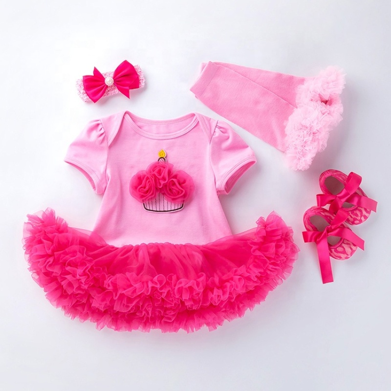 New Design Cotton Girl Birthday Dress With Ruffle Leg Warmer And Headband