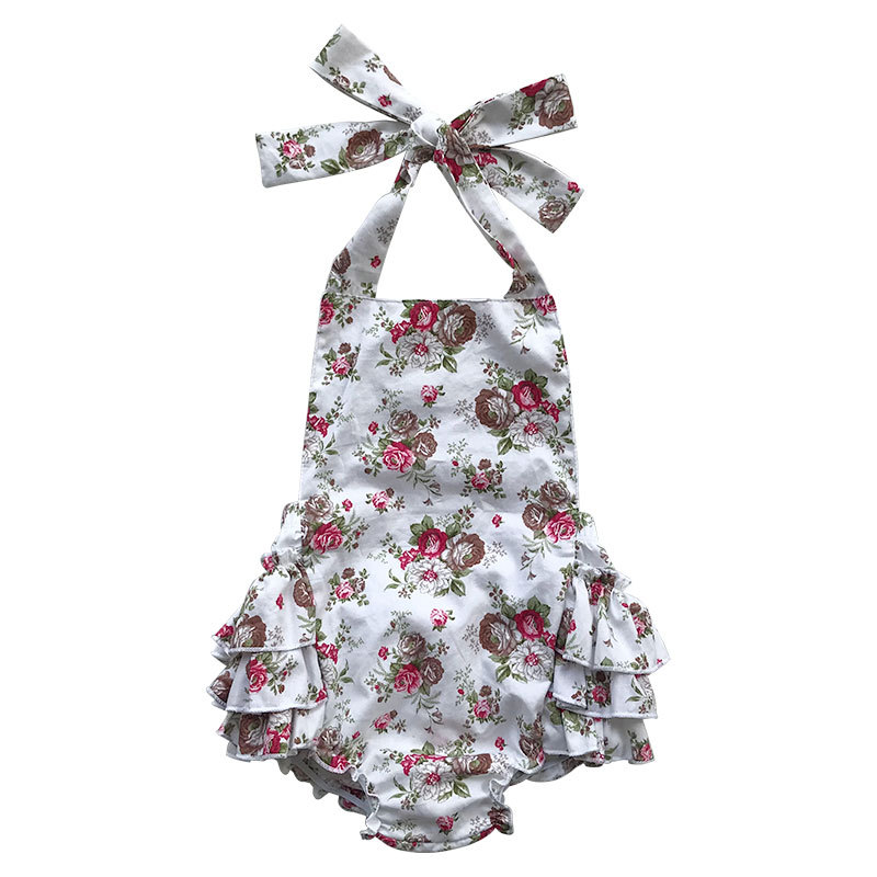 Cotton cute sweet floral baby halter bubble ruffle baby romper whole sale RTS