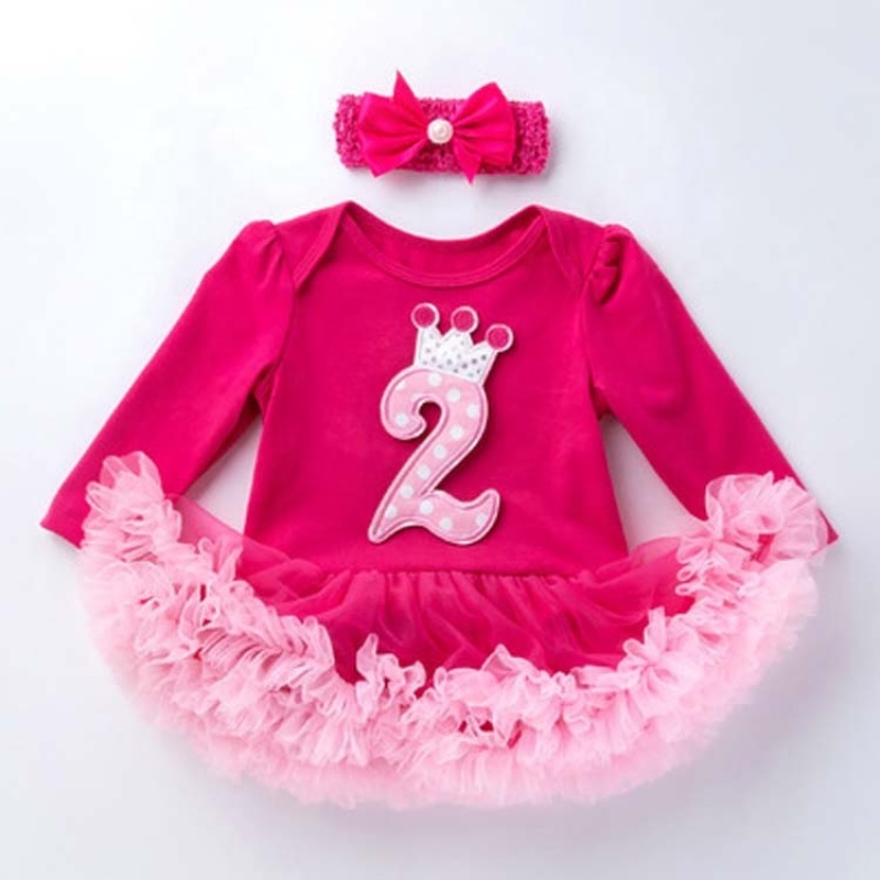 Hot Sale Long Sleeve Newborn Baby Girl Birthday Party Dress With Headband 