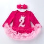 Hot Sale Long Sleeve Newborn Baby Girl Birthday Party Dress With Headband 